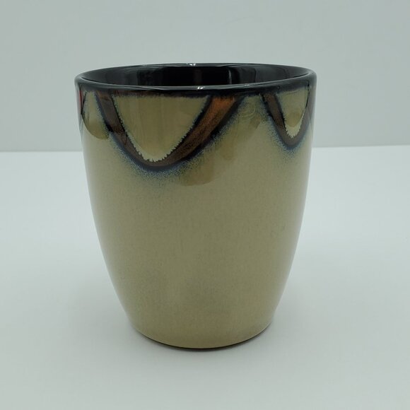 Pier 1 Wave Mugs Tan Stoneware Mugs Brown Gold Reddish Orange Arc Border - Picture 7 of 9